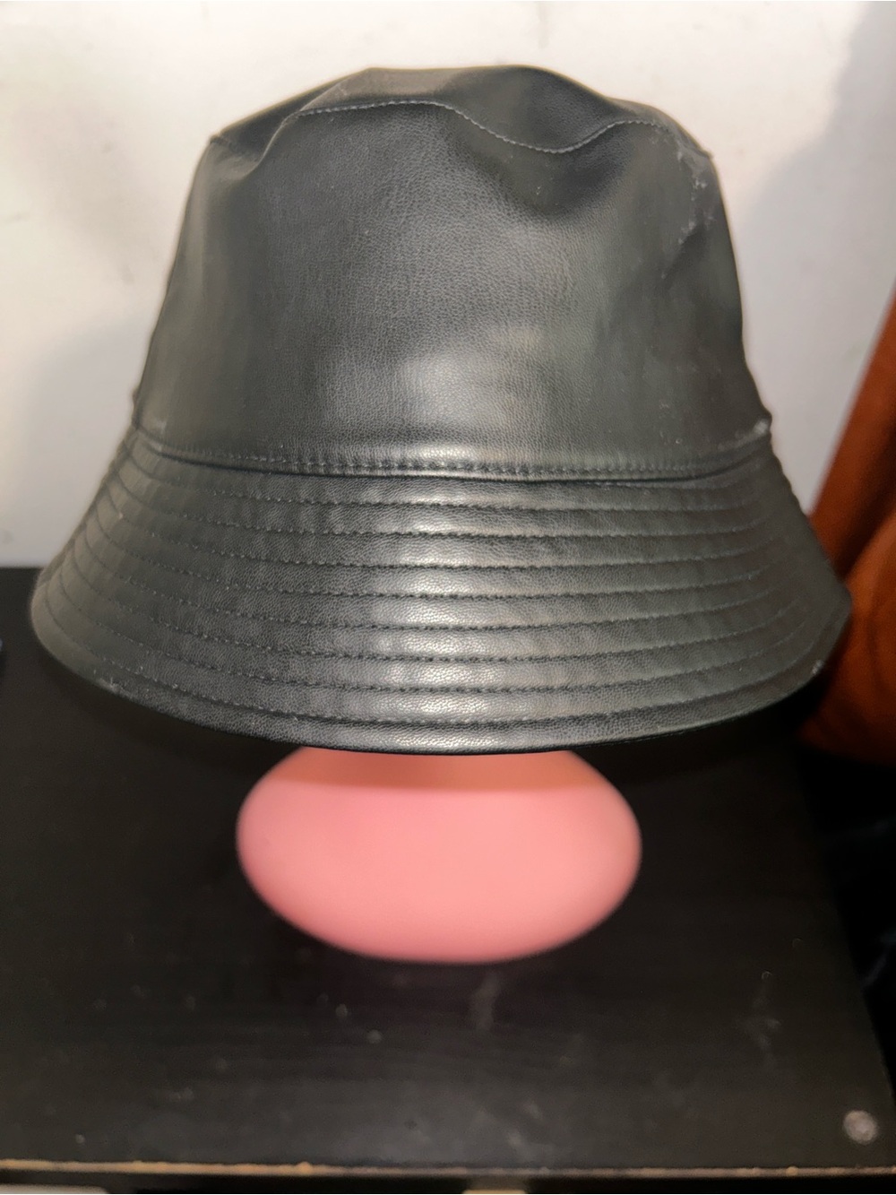 Black Faux Leather Bucket Hat - Men's Accessory